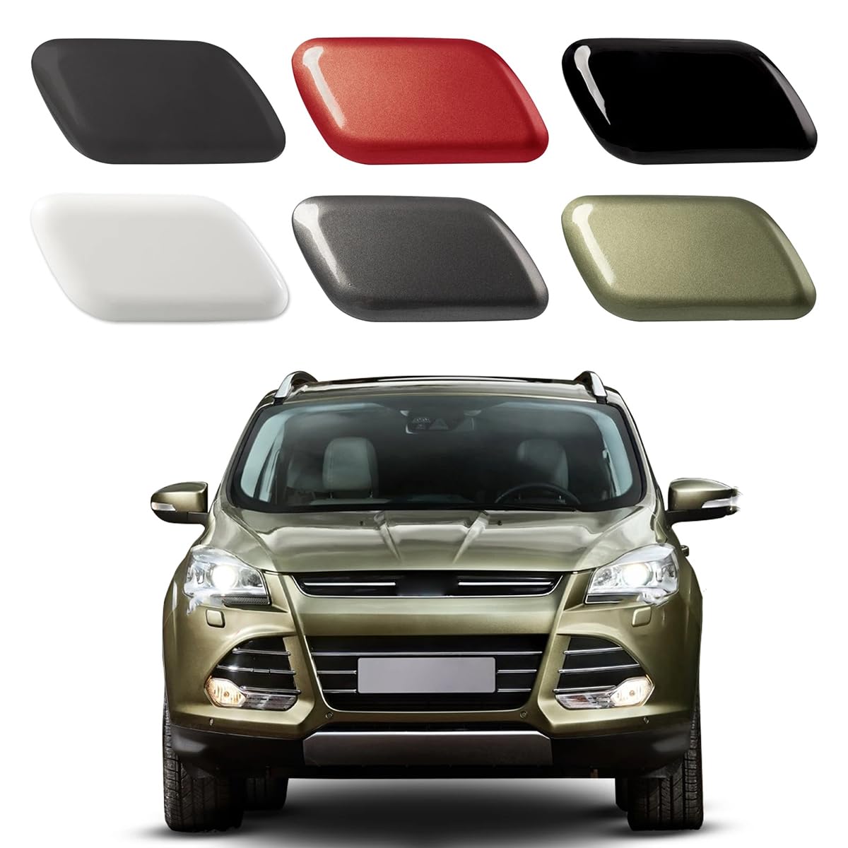 Spulhc Car Front Bumper Headlight Washer Cover for Ford Escape Kuga 2013-2016,Headlamp Jet Spray Cap,Left/Right,B-Black-Right