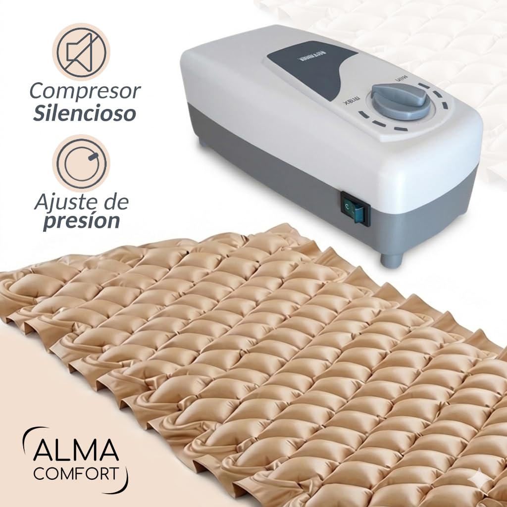 ALMA Colchón Antiescaras de Presión Alternada con Compresor G11, 130 Celdas, Silencioso y Ajustable, Impermeable, Dispositivo Médico para Cama de 90 cm, Prevención de Úlceras en Encamados, hasta 135kg