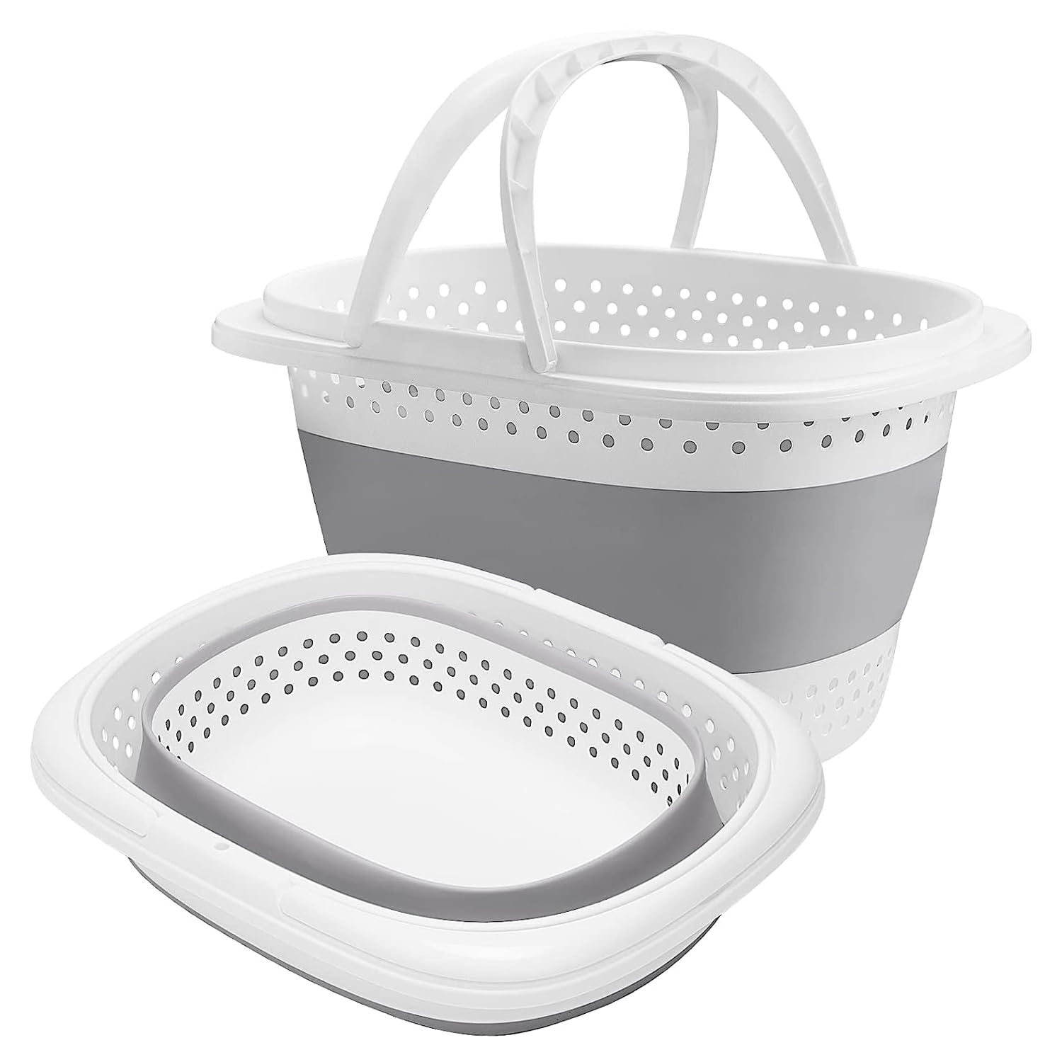 Laundry Hamper with Collapsible Handled,Plastic Laundry Basket Foldable Pop-Up Storage Oval tub space saving Organizer for washing Clothes and Home store Closet Bathroom,toy storage bin (30L) (GREY)