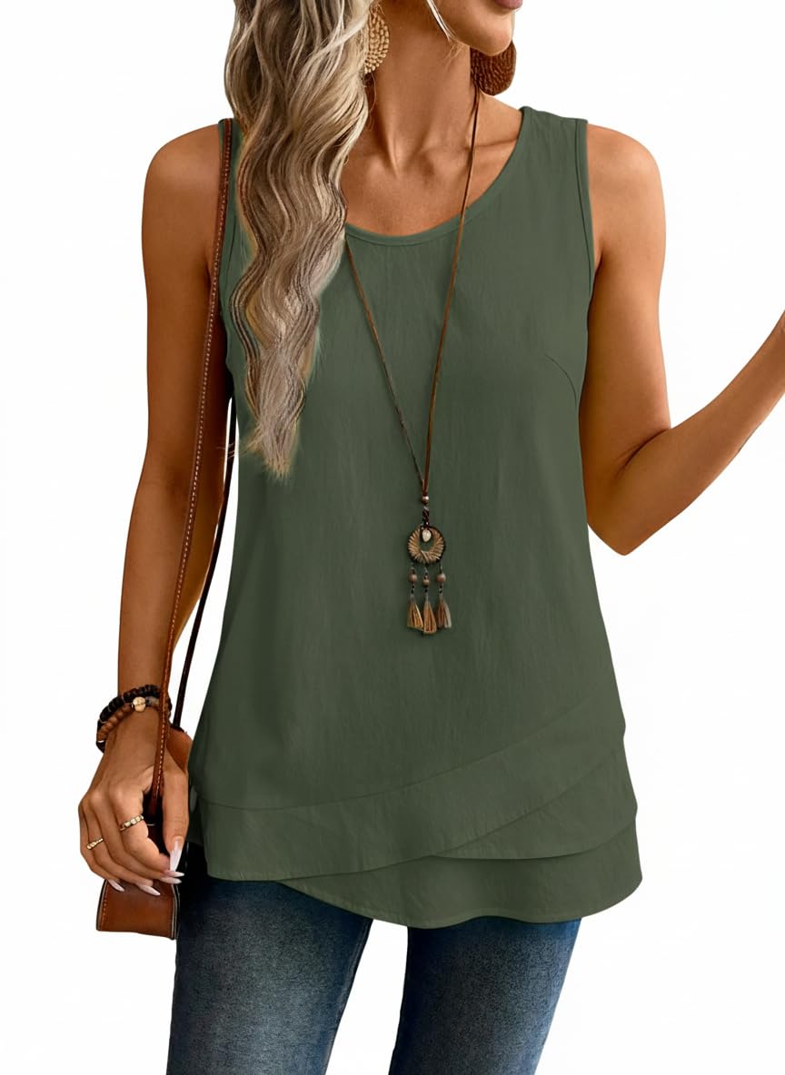 Chicrise Tank Top Damen Sommer Rundhals Basic Oberteile Ärmelloses Lässig Elegante Tunika Luftig