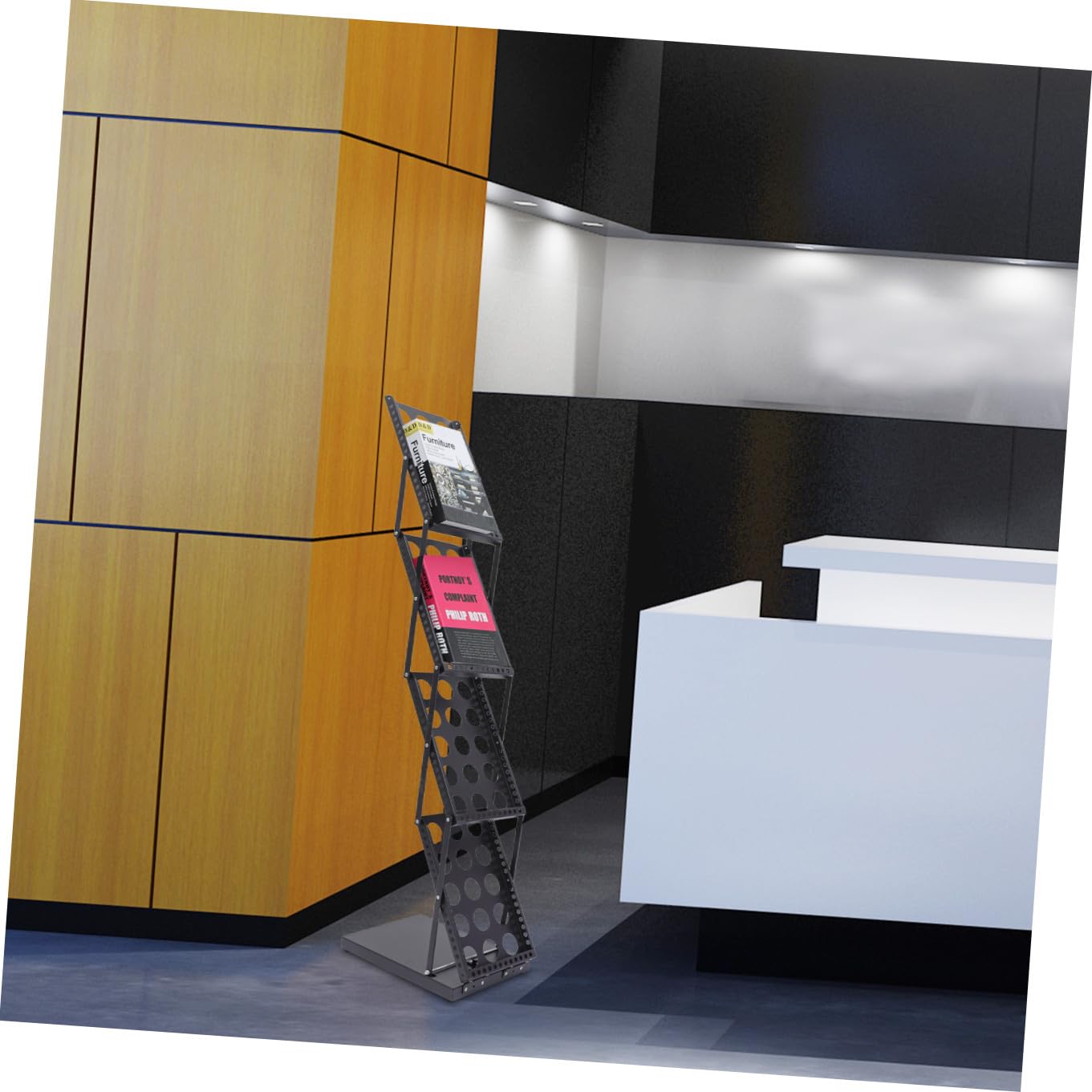 Présentoir à Brochures Vertical Multi-niveaux en Fer Noir Pliable A4
