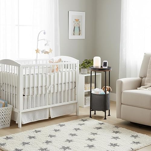 Miniatura 7 de Mesa auxiliar redonda pequeña con cesta de almacenamiento, mesa auxiliar redonda de 2 niveles para sala de estar y dormitorio, mesita de noche de 26