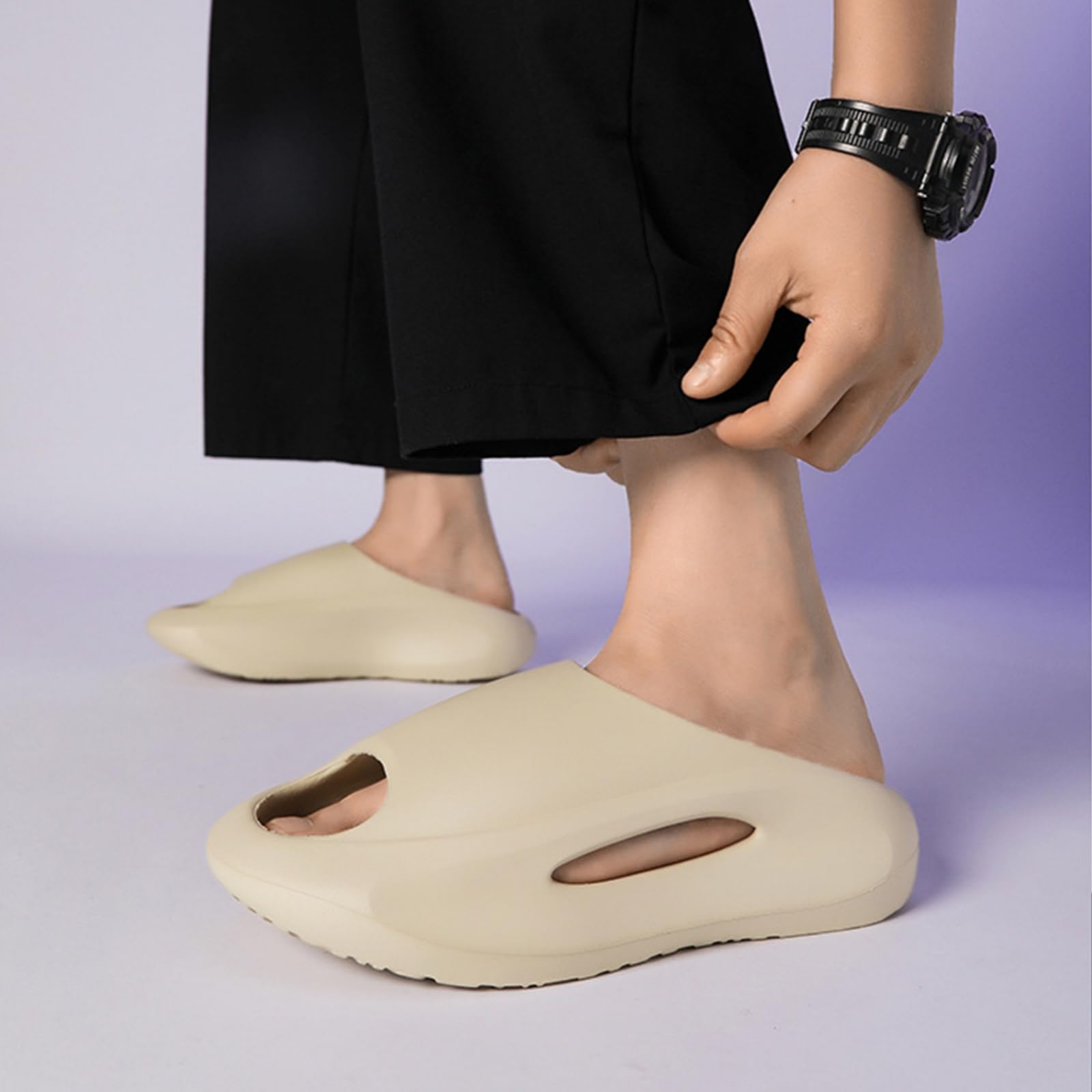 Claquette Hommes Couple Tongs Semelle Épaisse Sandales Extérieures Été Chaussures De Plage Hommes-khaki-46-47