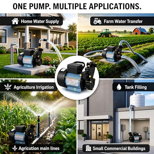 Image of AEGON 1HP Self Priming Monoblock Water Pump | 220V Single Phase Pump for Home, Garden & Farm Use | 45 LPM Flow Rate | 2725 RPM | Cast Iron Body with Brass Impeller | 6-Month Warranty