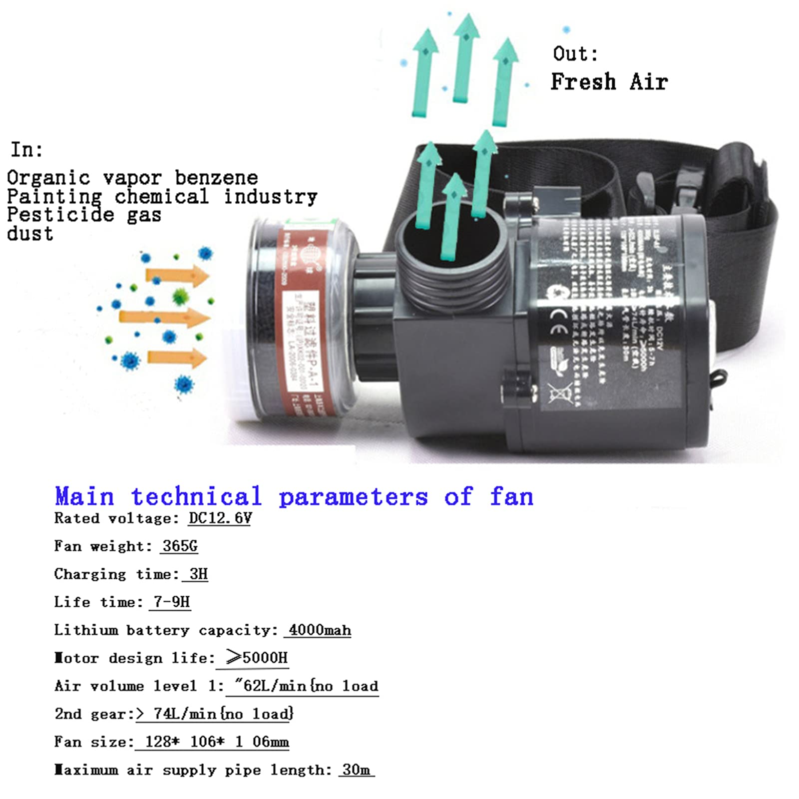 Débit d'air constant électrique alimenté Masque à gaz facial complet Système respiratoire Masque respiratoire de protection Dispositif de sécurité sur le lieu de travail
