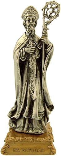Miniatura 1 de The Michelangelo Liturgical Sculpture Collection Estatua de estatua de San Patricio de peltre sobre base dorada, 4 12 pulgadas