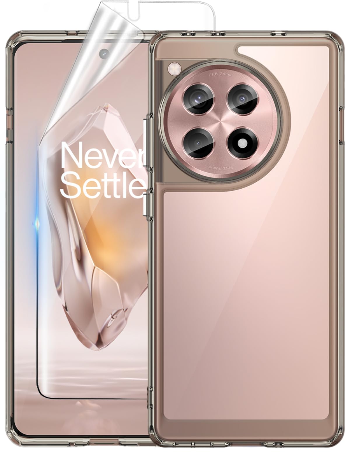 for 1+ 12R 5G Case Cover: 1 + 12R Phone Back Cover Ultra Hybrid [Anti-Yellowing][Mil-Grade Anti-Drop] with Flexible TPU Screen Protector - Crystal Black Xc