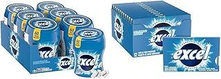 Excel Peppermint, Sugar Free Chewing Gum, Bottles, 6 Packs, 60 Pellets Per Pack, Box & Peppermint Flavoured Sugar Free Chewing Gum, 12 Pieces, 12 Packs