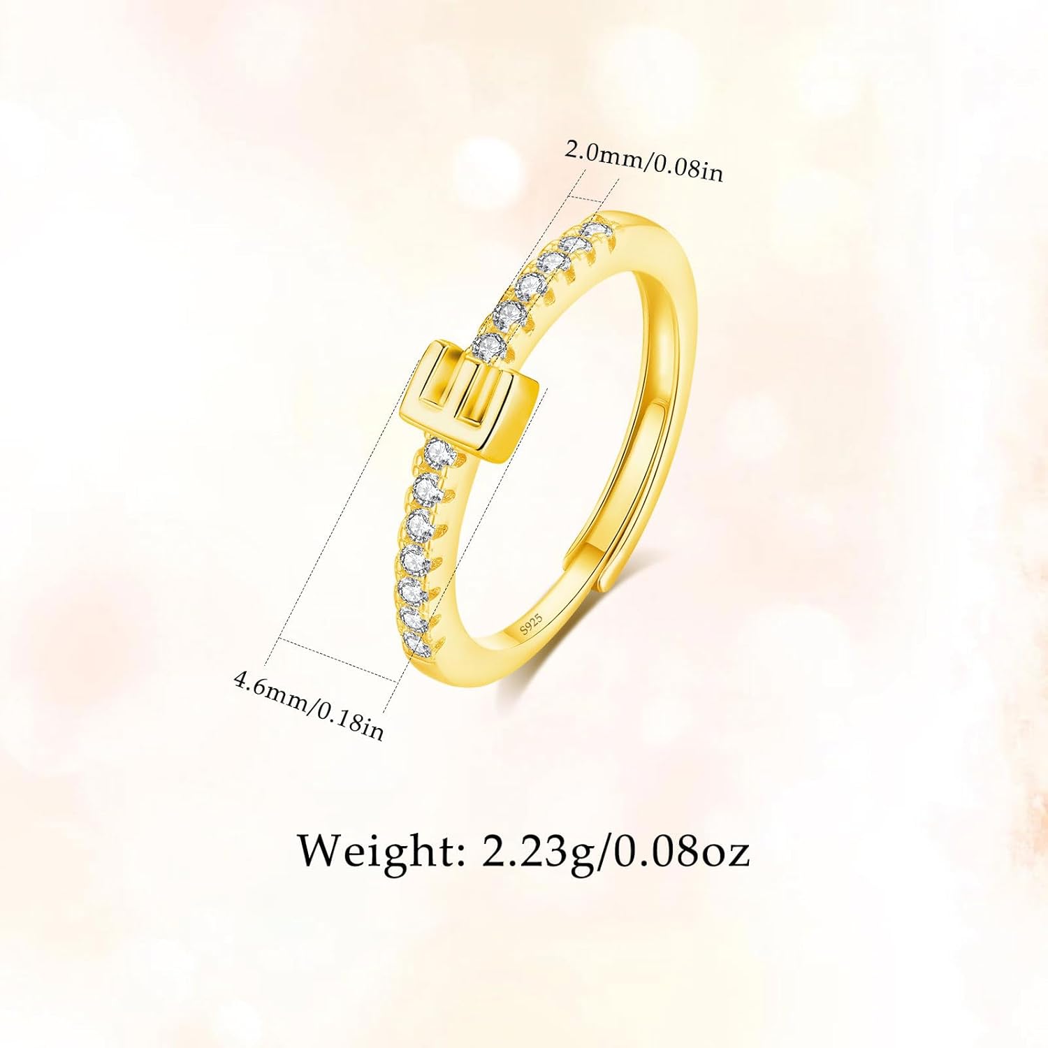 INFUSEU Gold Initial Rings with Letter E Jewelry for Women Teen Sterling Silver 925 Stacking Alphabet Monogram Toe Stackable Stacks Adjustable Size 7 8 6 Her Birthday - Image 6