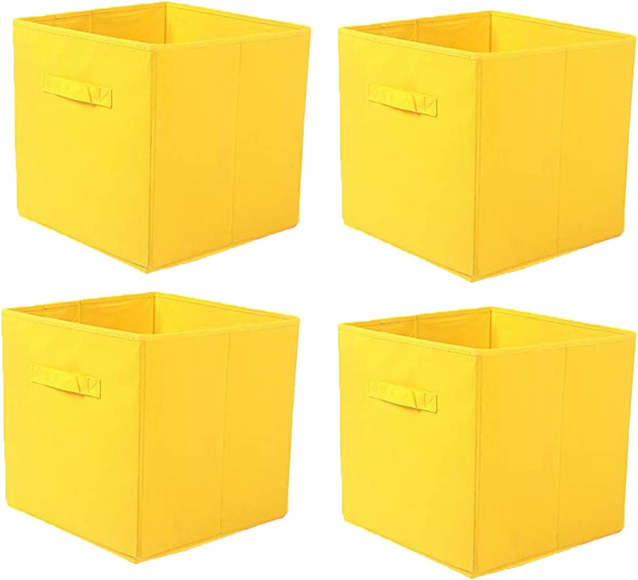 Set of 4 Fabric Storage Boxes Yellow Foldable Cube Storage