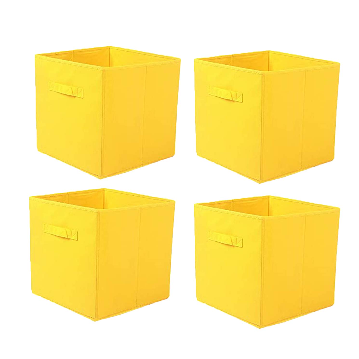 JaHECOMESet of 4 Fabric Storage Boxes Yellow Foldable Cube Storage Boxes Storage Bins Organizer Basket with Handles for Drawers Shelves in Bedroom, Nursery Office, Playroom (YELLOW)