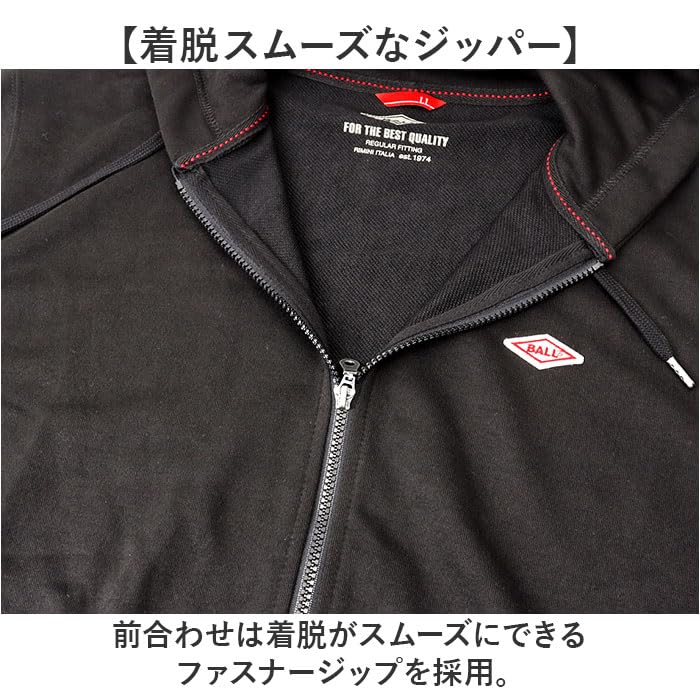 Amazon.co.jp: BALL 裏毛 ワッペン付きフルジップパーカー Mサイズ TOP