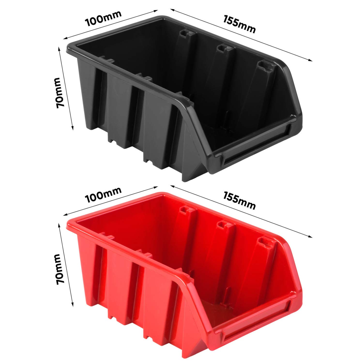 Werkzeugwand - 1152 x 780 mm - Lagersystem SET Lochwand mit Werkzeughaltern und Stapelboxen mit Deckel - Wandregal Werkstattregal Schüttenregal Sichtlagerkästen (Schwarz/Rot)