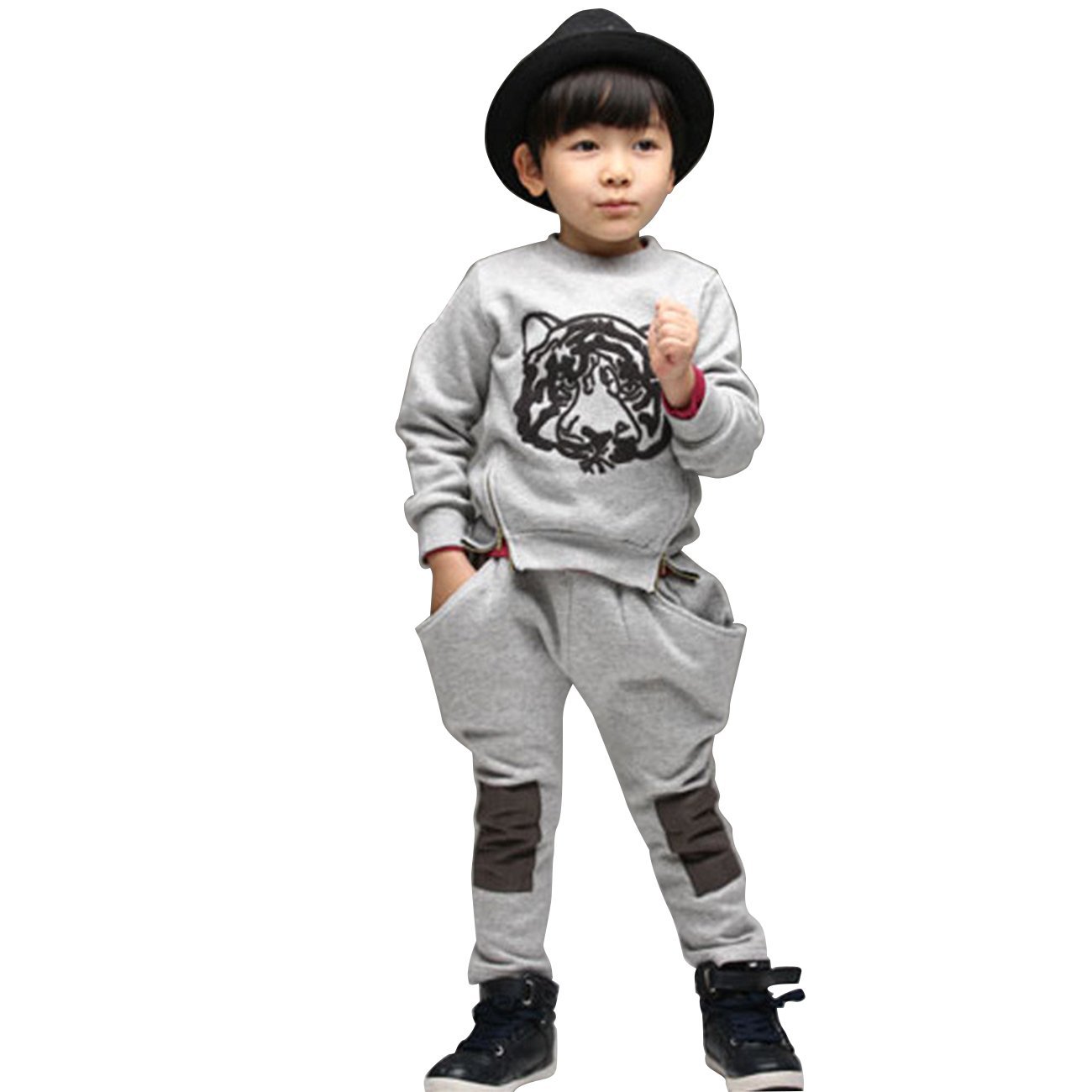 Little Hand Little Boys' Tiger Matching Printing Tops And Haroun Pants Suit