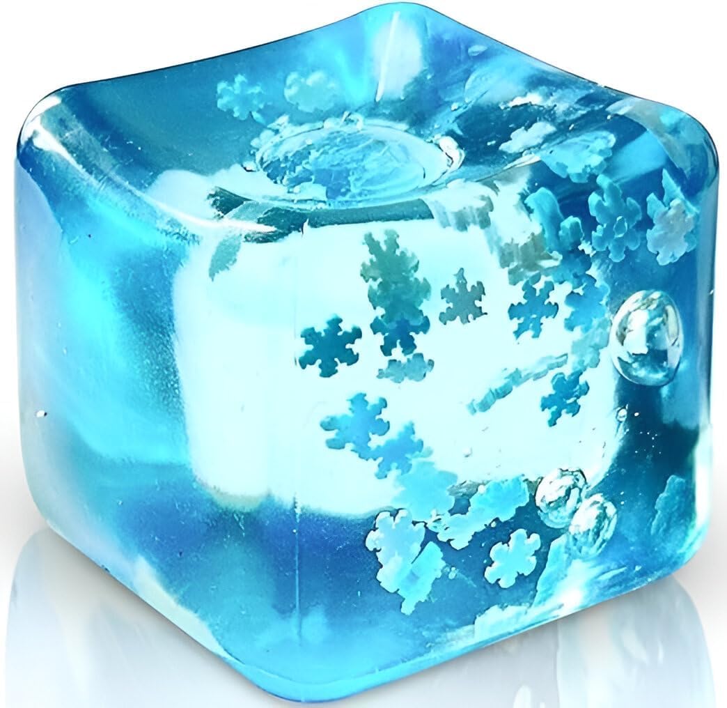 Snowflake Ice Cube Stress Ball - Clear Blue Slow-Rise Squishy Fidget Toy - Silent Maltose Sensory Cube for Anxiety Relief, and Focus - Cool Desk Toy for Kids & Adults (3)