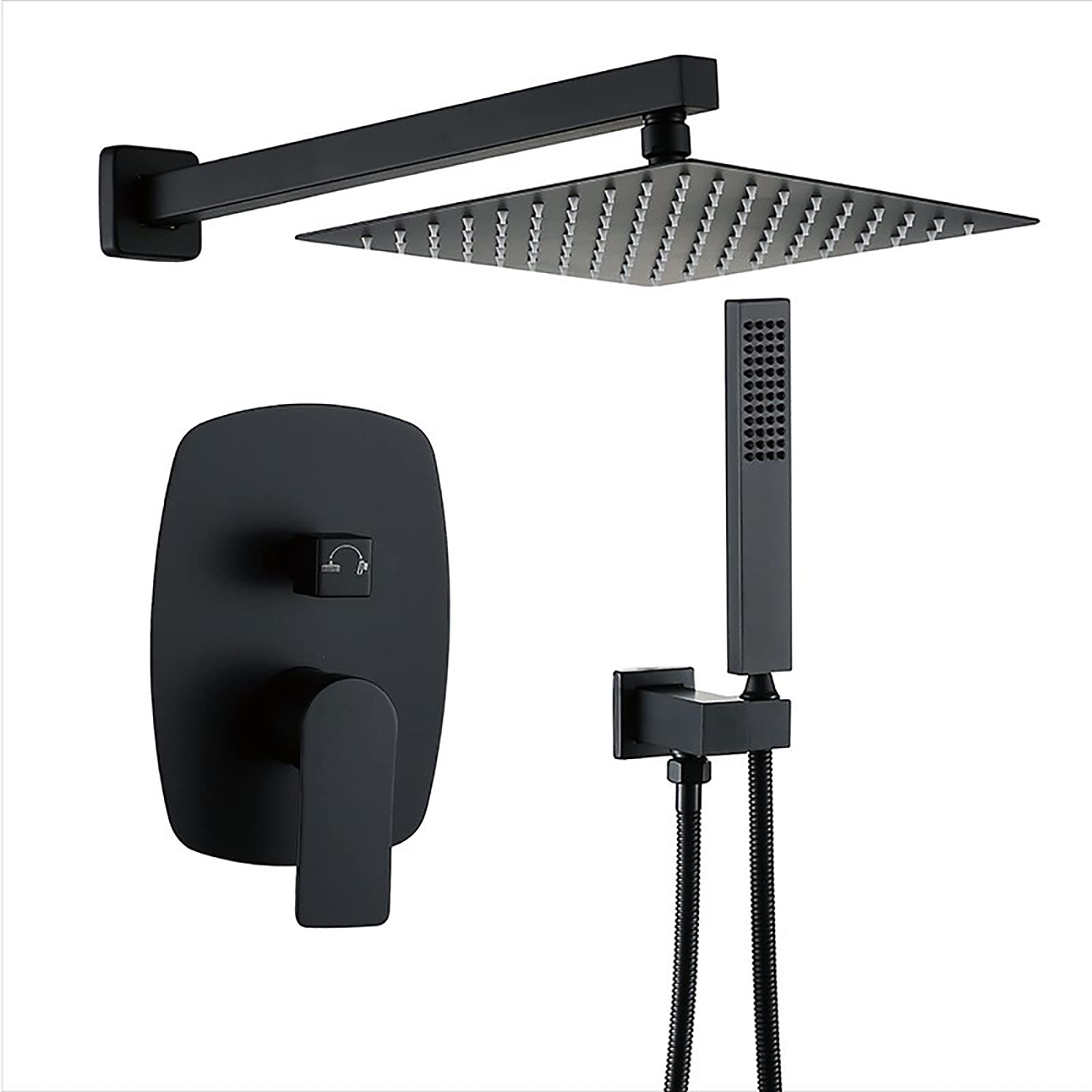 Bateria do wanny, montaż ścienny, armatura prysznicowa, głowica prysznicowa 25,4 cm, zestaw prysznicowy, czarny zestaw baterii mieszającej deszczownicę ze słuchawką prysznicową, uchwytem prysznicowym