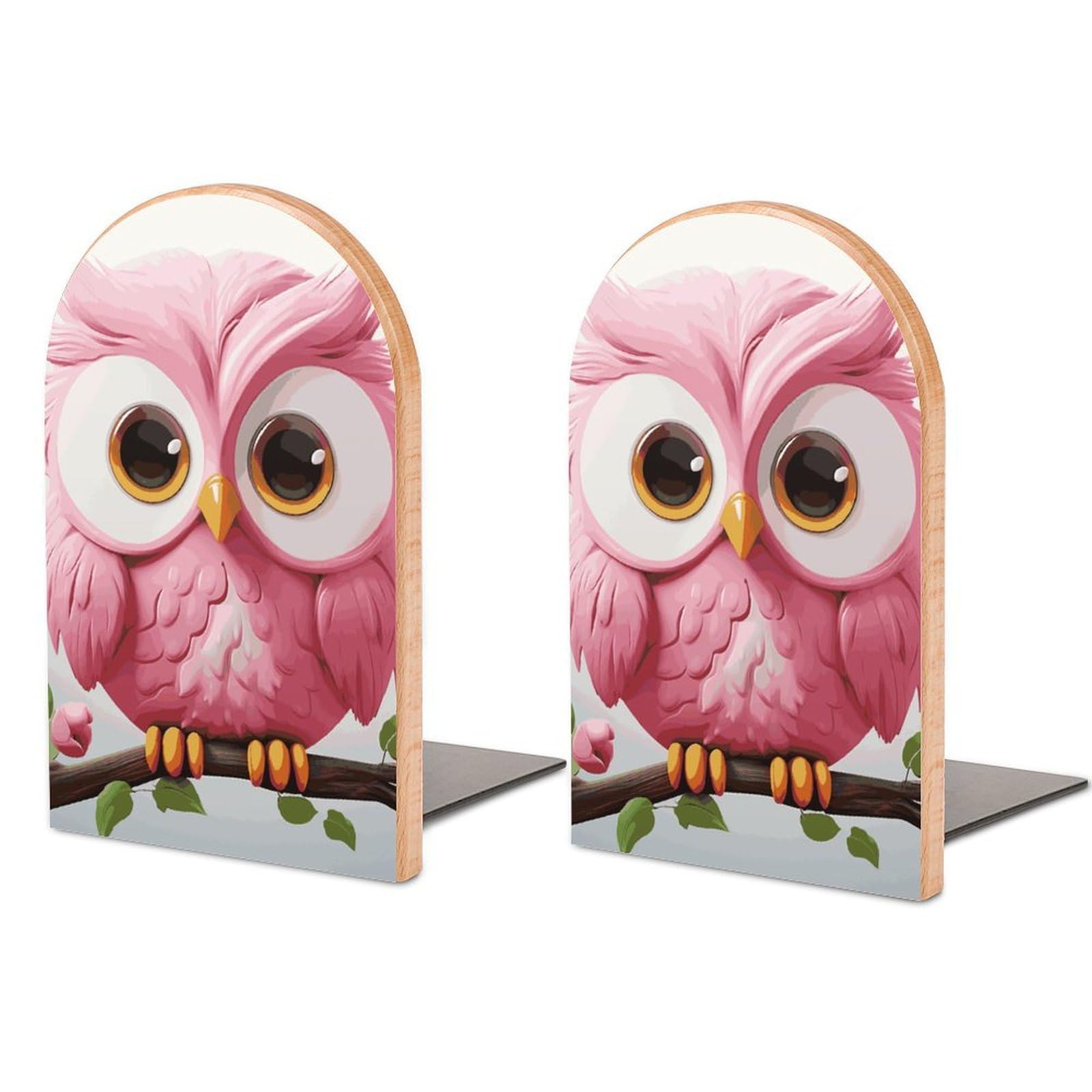 A Pink Owl Bookend Modern Bookends for Shelves Non-Skid Book Holder Heavy Duty Metal Book Storage for Books CDs Decorative Book Stopper for Home