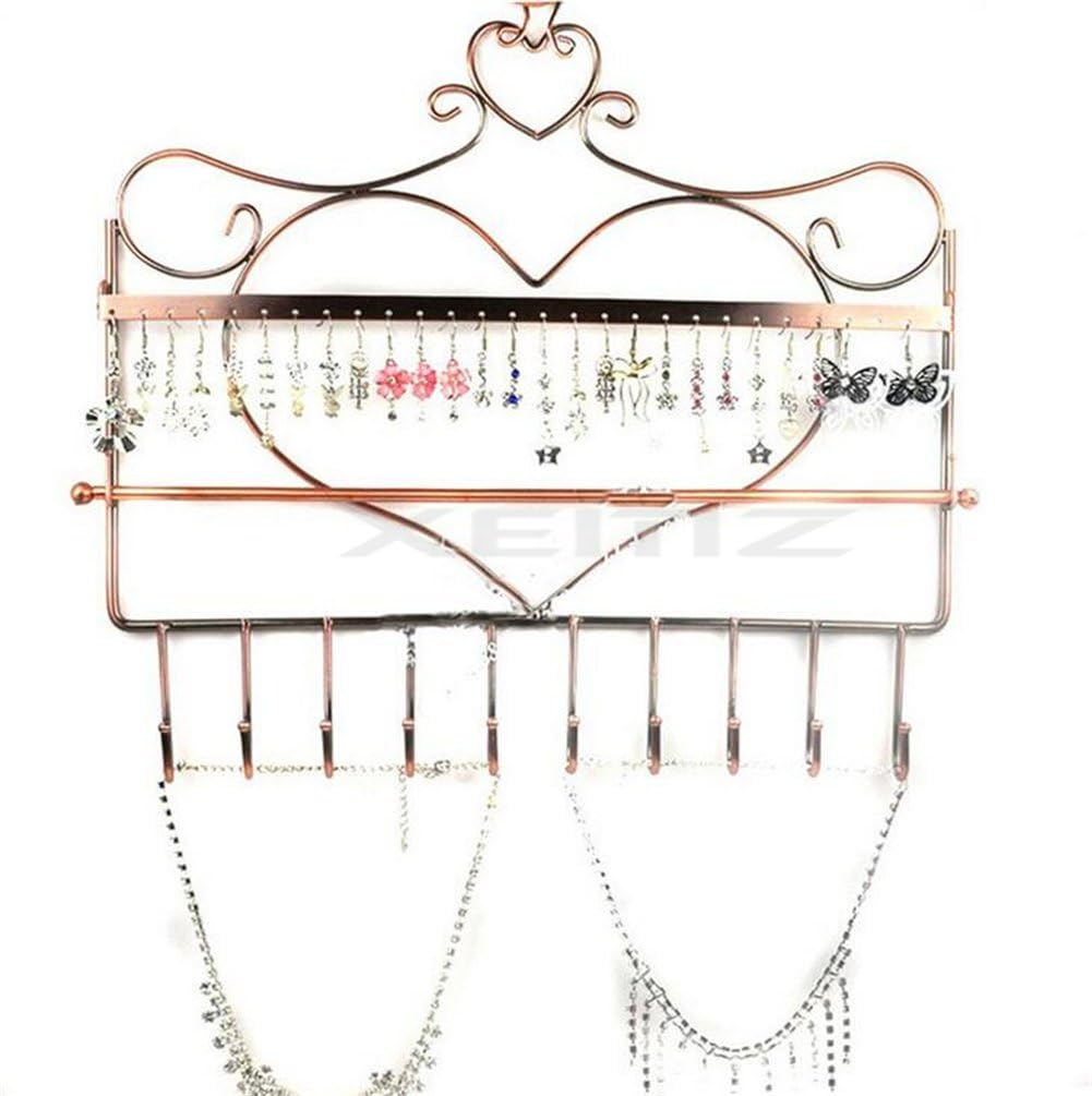 Wall Hanging Jewelry Organizer Holder, 28 Hooks Wall Mounted Storage Shelf, Heart Shape Earrings Necklace Display, Bracelet Key Chain Bangle Metal Hanger Rack – Gift for Ladies Women (Black)
