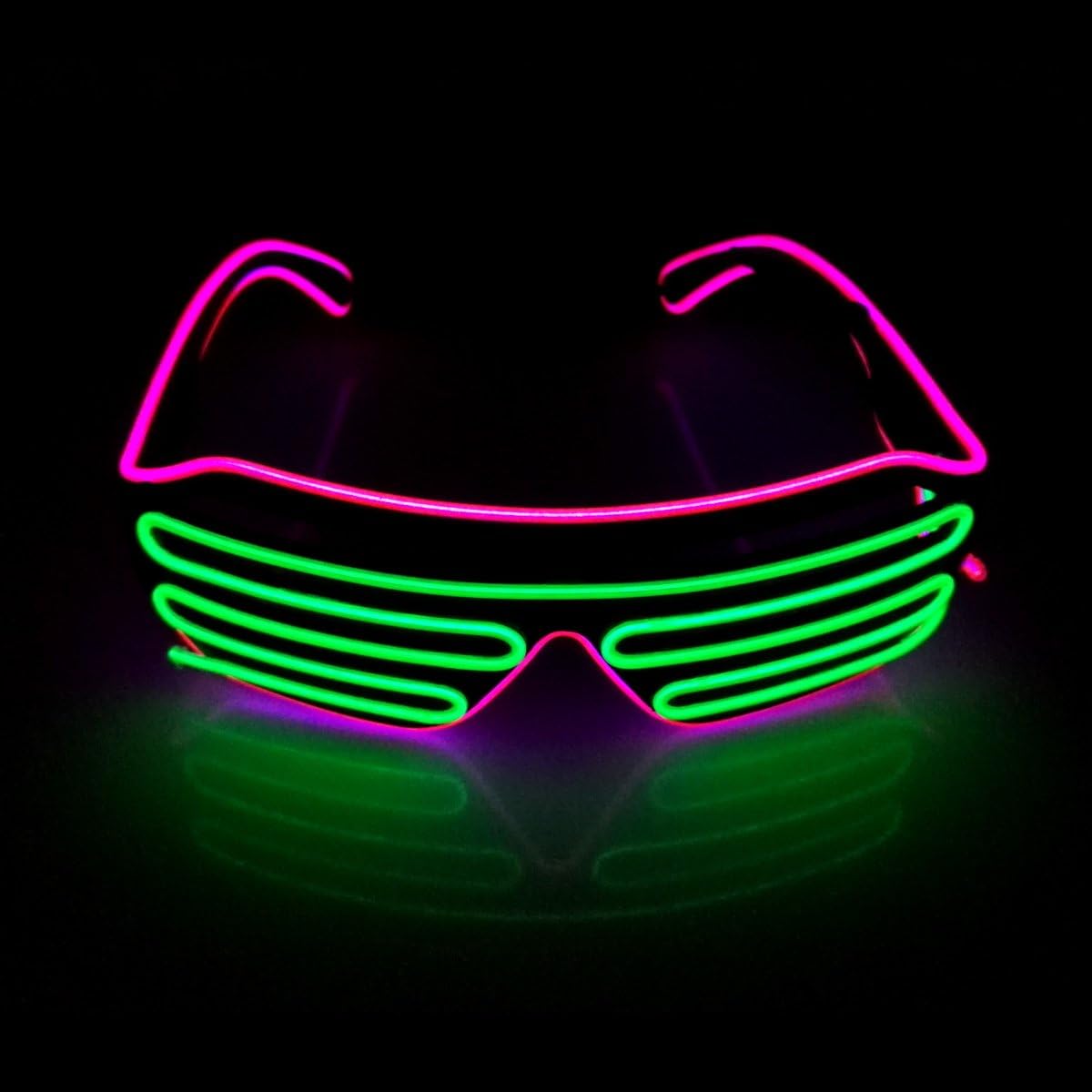 Double Color LED Neon EL Wire shutter glasses for Party Night Club decoration(Pink Frame+Green)