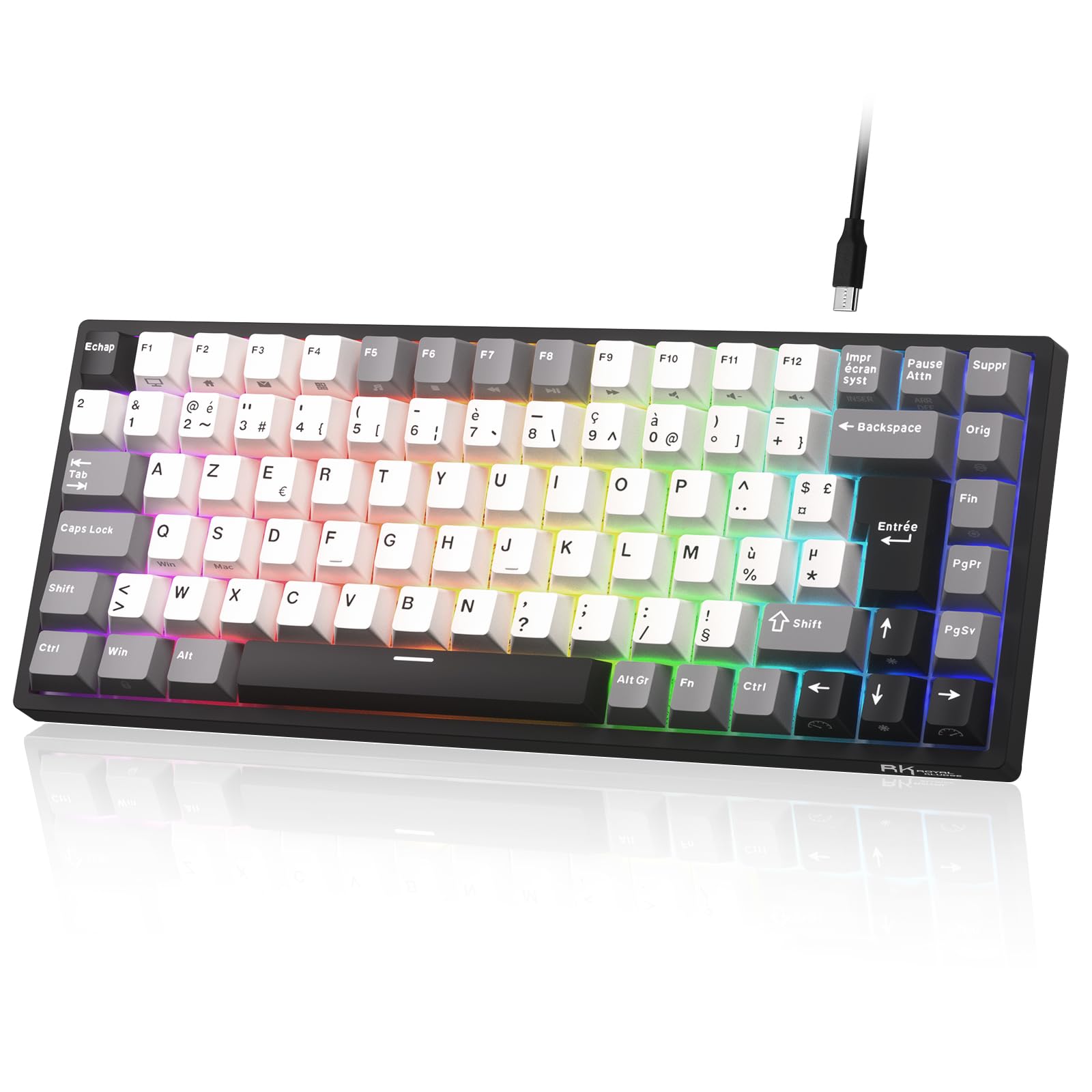 RK ROYAL KLUDGE RK84FR Clavier mécanique, 75% RGB, Hot-Swap, AZERTY