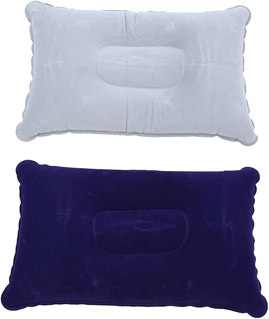 Inflatable Blow-up Camping Pillow,GOODCHANCEUK 2-Pack Neck Support Flight Cushion Rectangle Travel Comfort Sleep Soft Pillow 14.96"x 9.61" Blue&Grey