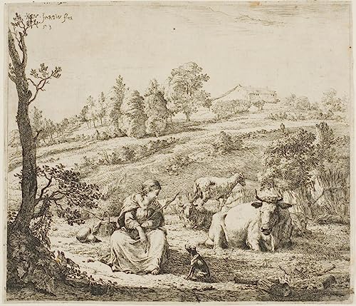 Art Tableau une bergère parlant à son chien pour décorer votre salon