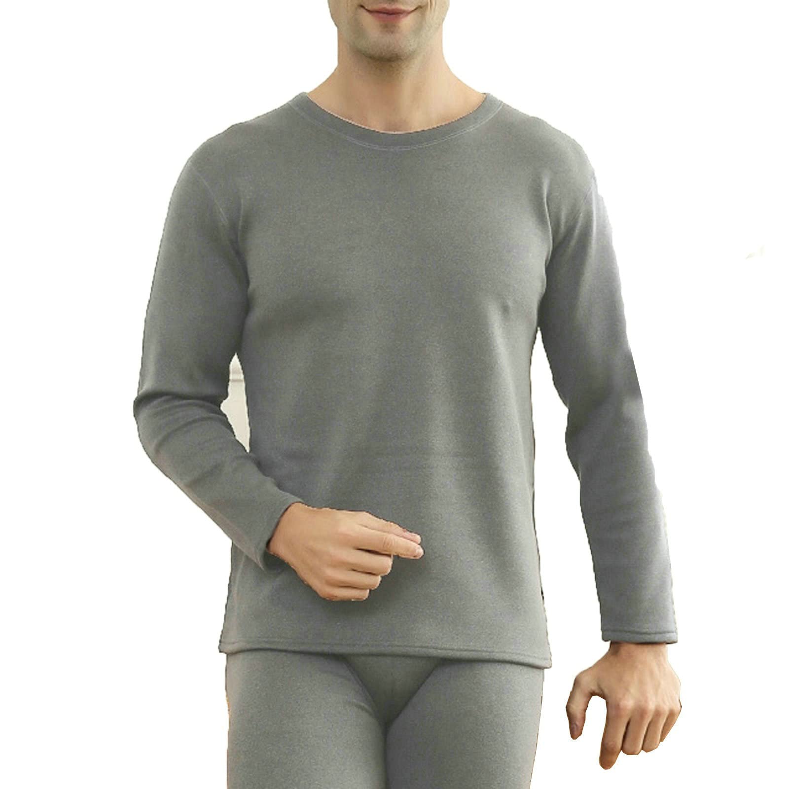 Aeici Ropa interior Térmica térmica Hombre Poliéster Cuello Redondo Alto y Leggings Blanco