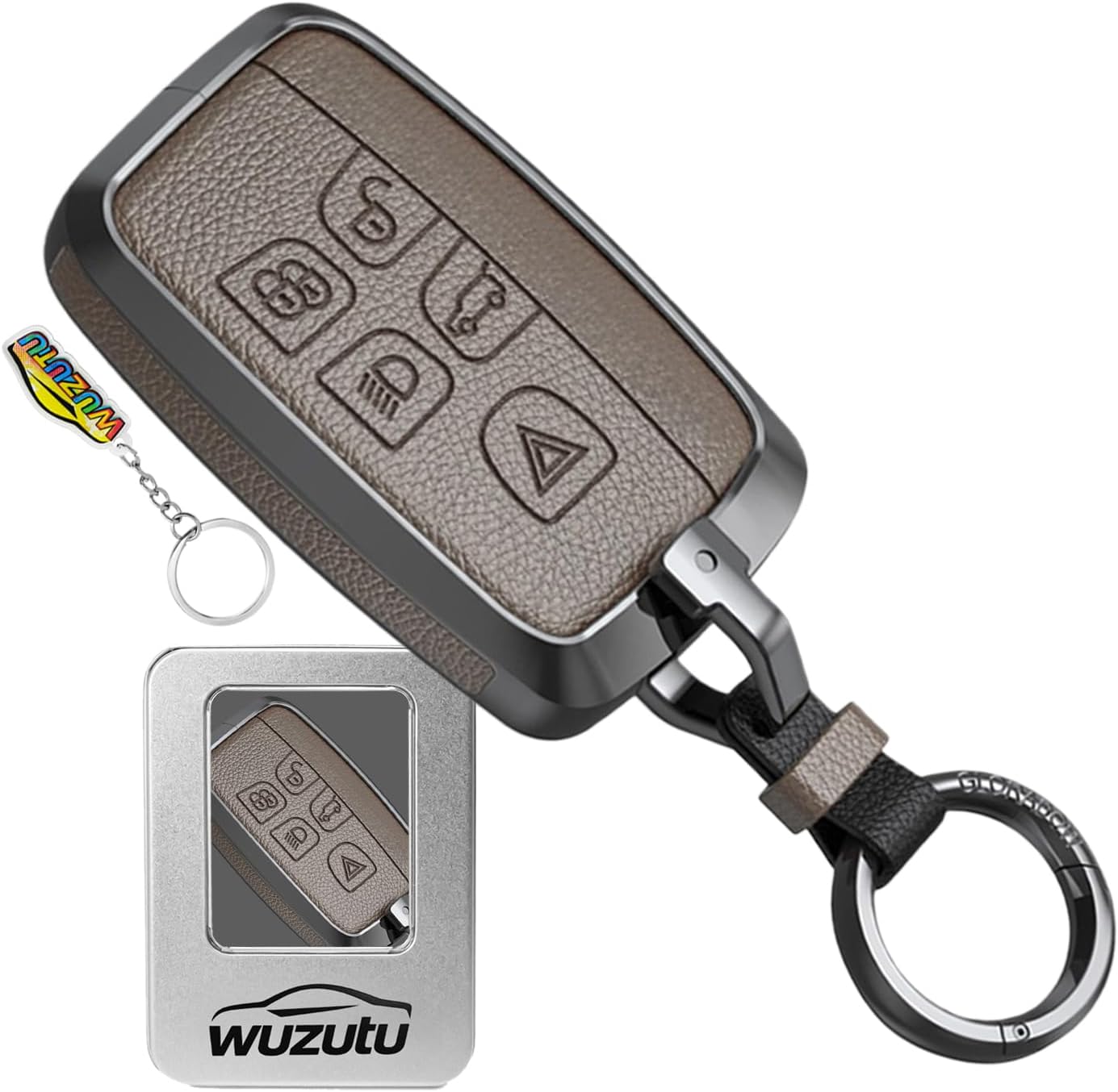 High Quality Leather Car Key Case Metal Shell Key Case Compatible with Land Rover Range Rover Sport Evoque Velar Discovery 4 for Jaguar XE XJ XJL XFL Key Bag A-Dark Grey