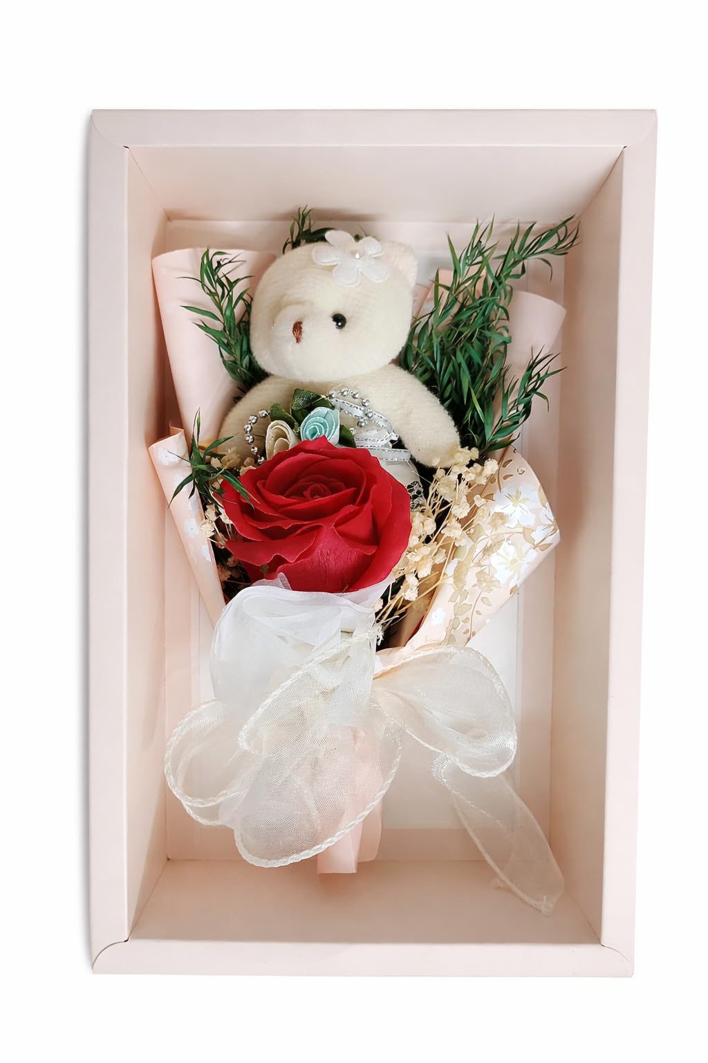 Teddy Bear & Red Rose Gift Bouquet in Premium Box – Romantic