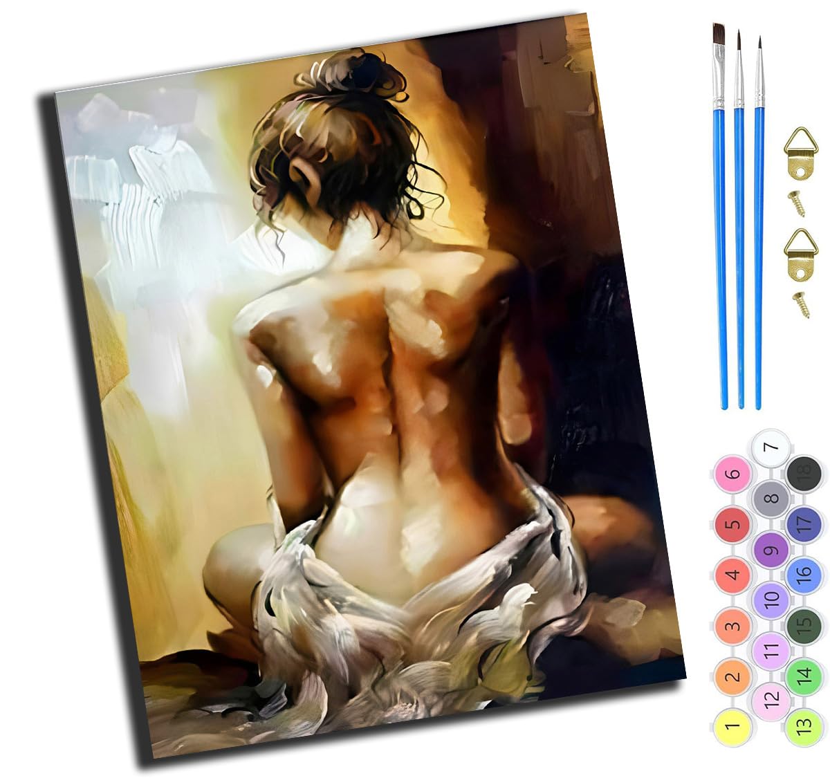 XIAOYOUQIAN Nude Beautiful Girl Body Art,DIY Paint by Numbers for Adults,Oil Painting Kits,Craft Art Painting Kit,Acrylic Pigment Drawing Gift for Home Decor,16X20Inch，-Frameless