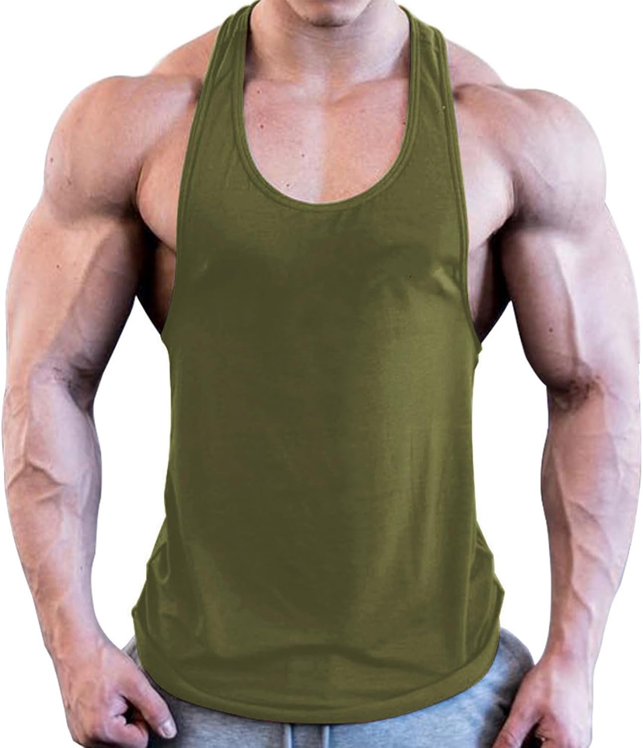 ZUEVI Men’s Stringer Tank Tops Y-Back Bodybuilding Muscle Sleeveless T-Shirts Gym Fitness Tank Shirts