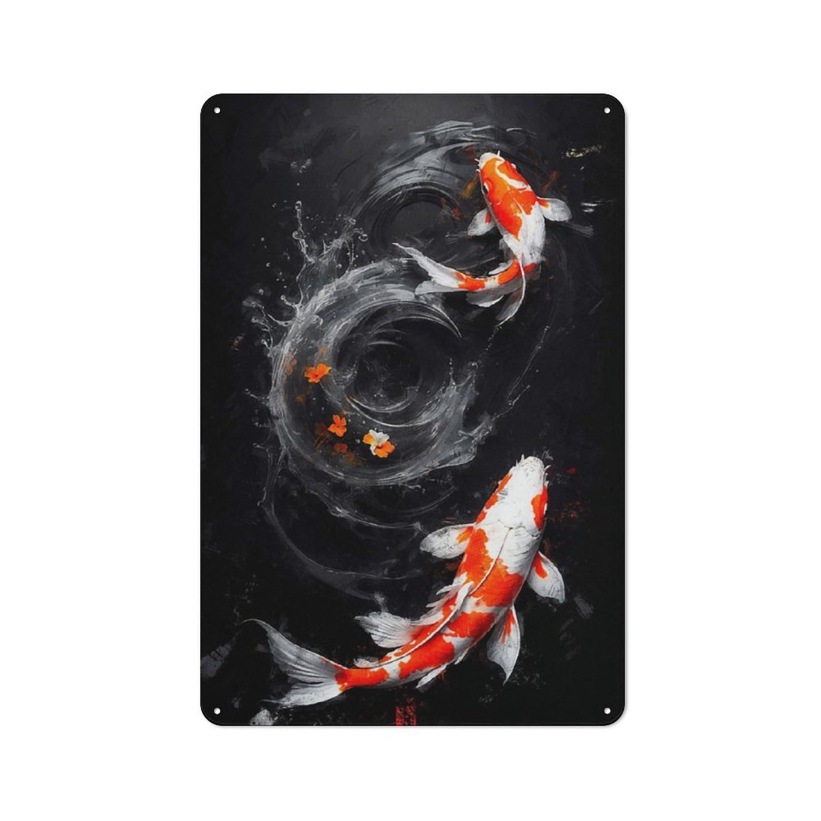 Swirling Koi Tin Sign 30x20cm for Workshop Wall, Retro Wall Decor, Suited to Metal Sign Collectors