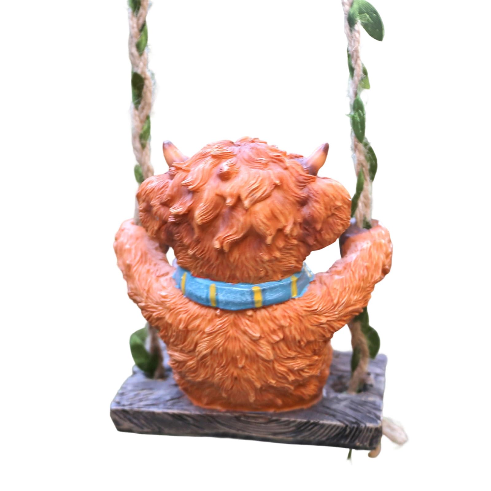 YWLUUOO Hanging Cow Sculpture Garden Decor for Lawns and Patios Garden Highlands Statues Swing Highlands Sculptures Hanging Decorations for Yard Outdoor Lawns Tree Ornament