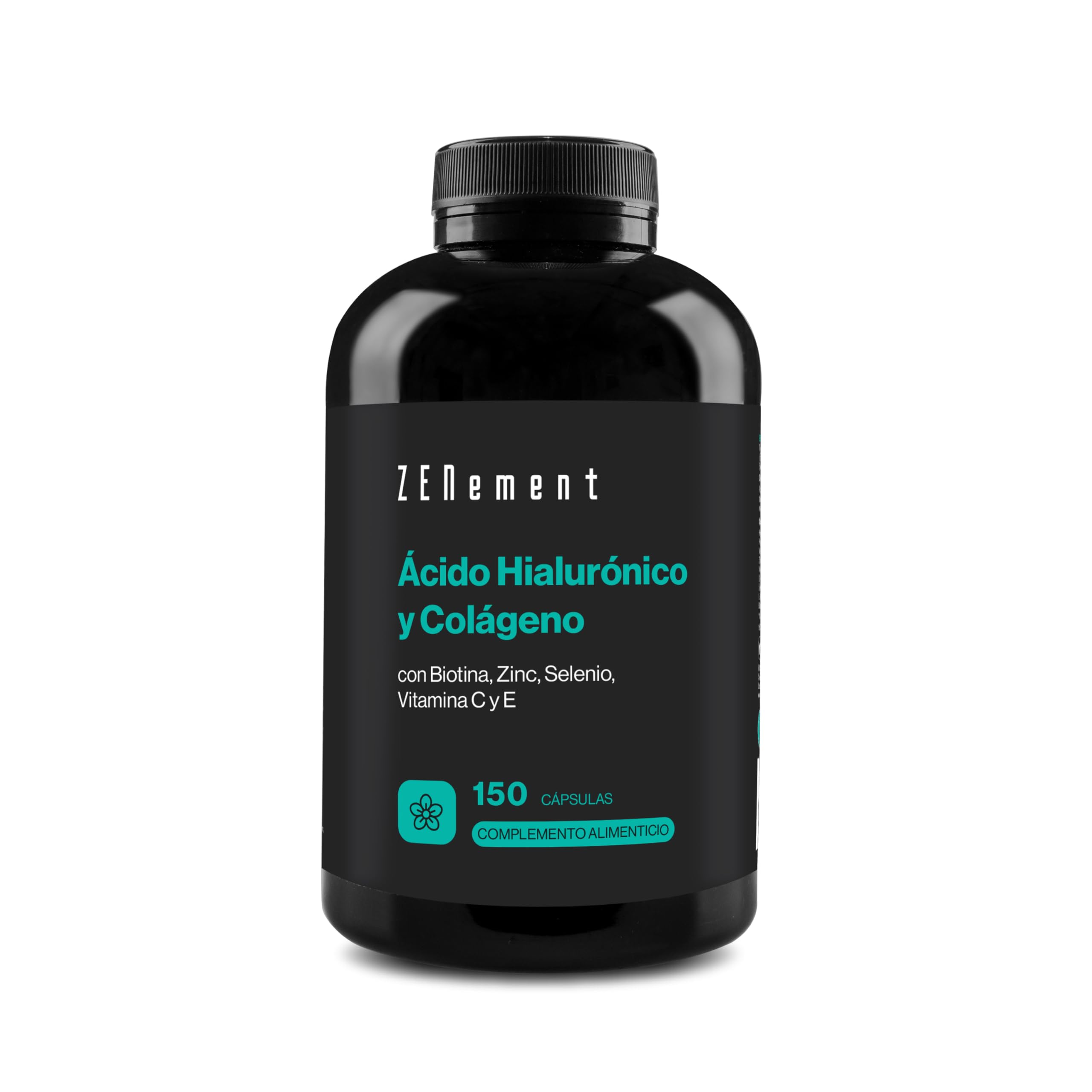 Ácido Hialurónico y Colágeno con Biotina, Zinc, Selenio, Vitaminas C y E - 150 Cápsulas - Para Piel, Articulaciones y Huesos - 1000 mg de Colágeno + 200 mg de Ácido Hialurónico por Dosis - Zenement