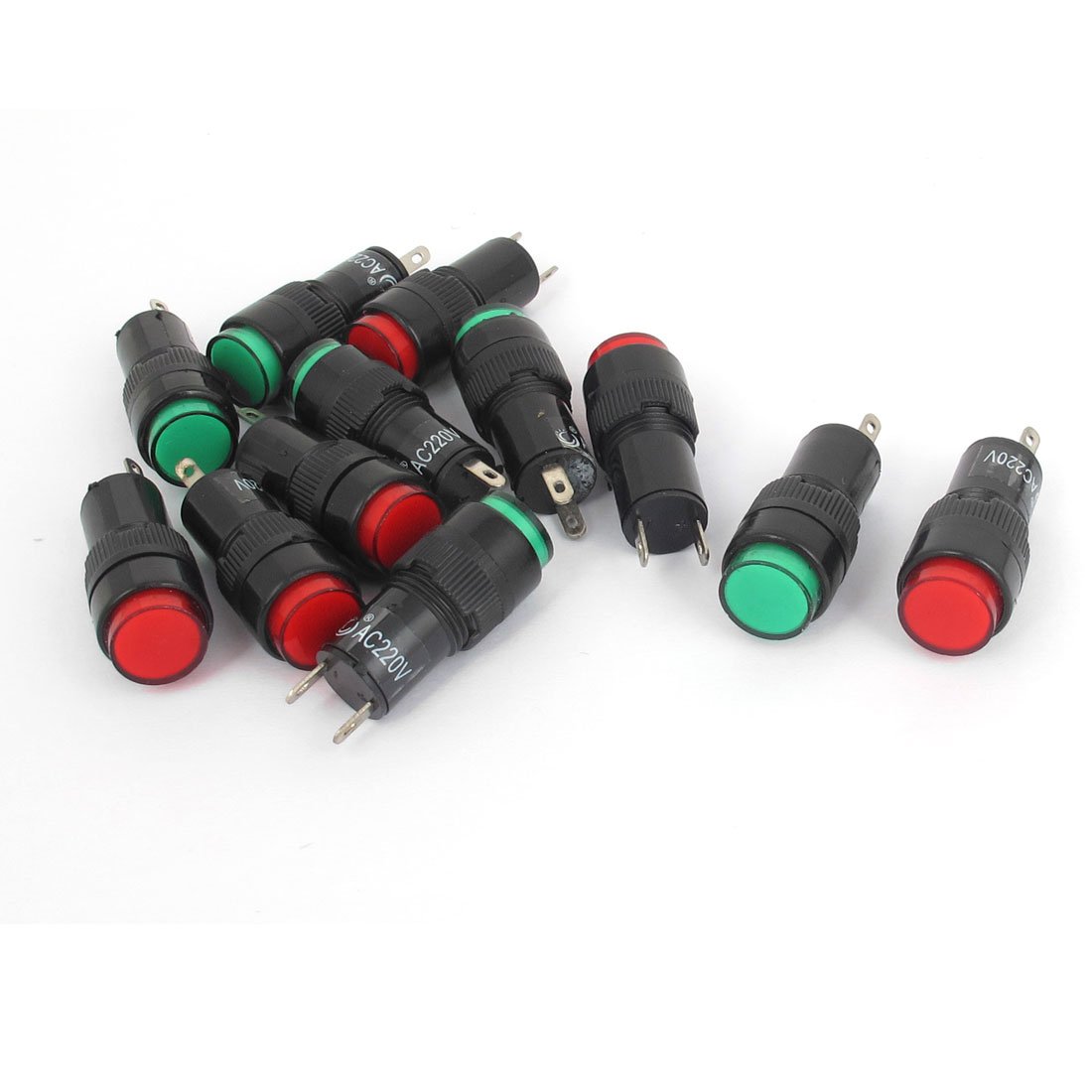 Sourcing Map Green,Black Sourcingmap Ac 220V 2 Terminals Signal Lamps Indicator Pilot Lights Bulbs 12 Pcs Green Red