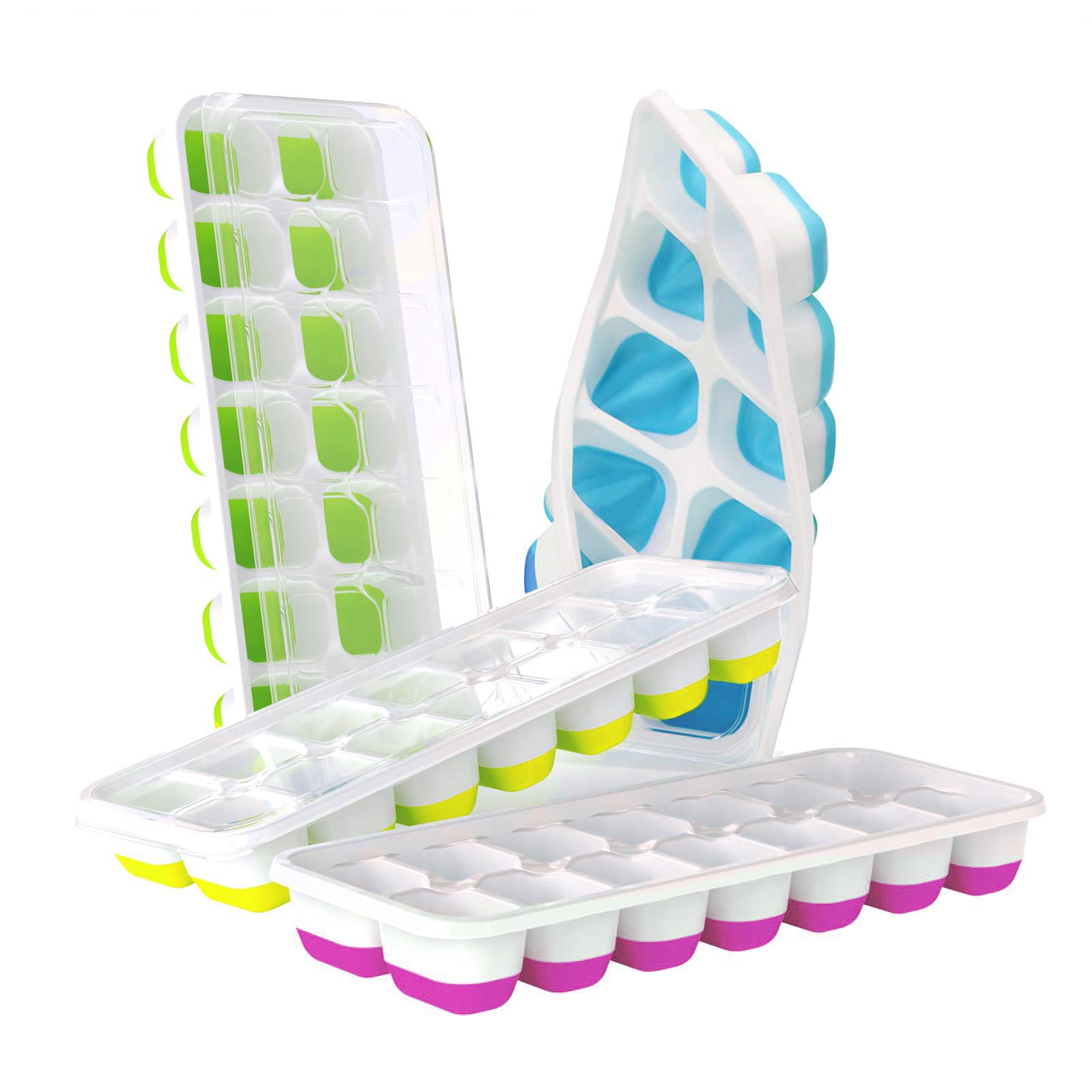 Ice Cube Tray, Pack of 4 Silicone Ice Cube Trays with Non-Spill Lids, Ice Cube Moulds, Easy-Release Silicone and Flexible Ice Trays for Freezer, Cocktail, Coffee, Drink