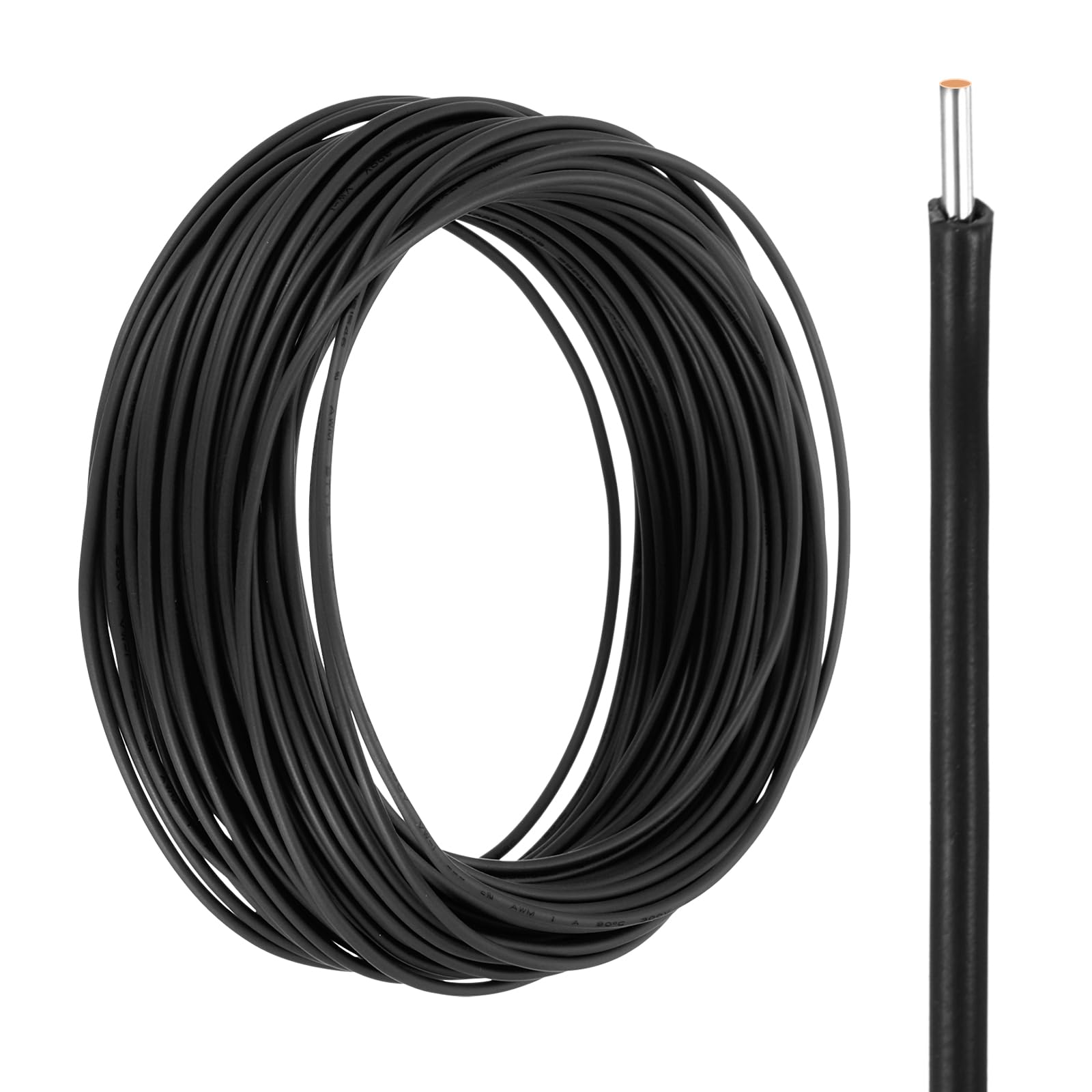 sourcing map UL1007 Solid Core Wire, 30 Gauge 50FT 300V 30 AWG Electrical Wire Tinned Copper PVC 80 Degree High Temp Internal Wiring for Fixed Installations, Appliances, Black