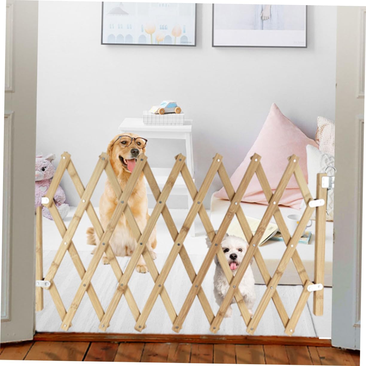 COLLBATH Wooden Pet Safety Gate Protector for Doorways Creative Dog Protection Fence for Indoor Outdoor Use Sturdy Wooden Pet Fence for Hallways and Stairs