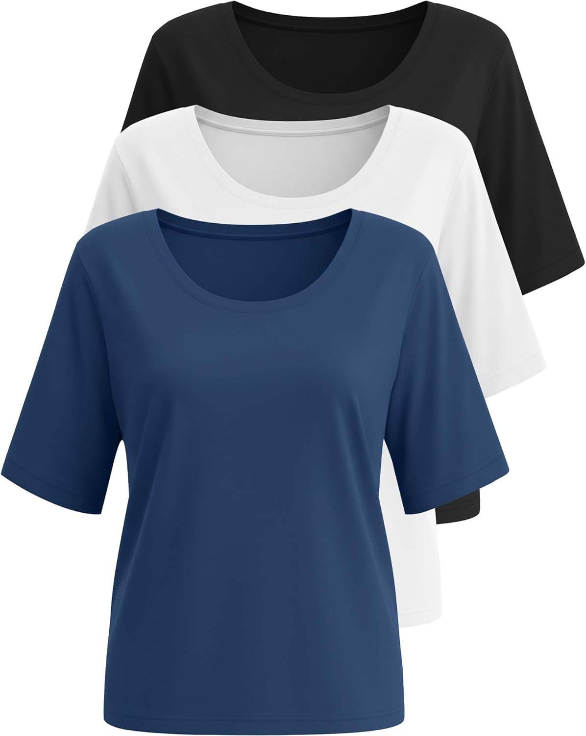 Ficerd 3 Pack Scoop Neck Elbow Length Half Sleeve Tops for Women, 1/2 Sleeve T-Shirt Casual Summer Loose Basic Tees - Image 3