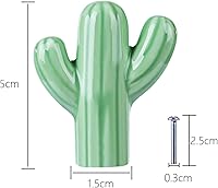 Vista 2 de Paquete de 6 tiradores de cerámica con forma de cactus para cuarto de bebé, armario, armario, cocina, color verde desierto, pomos temáticos