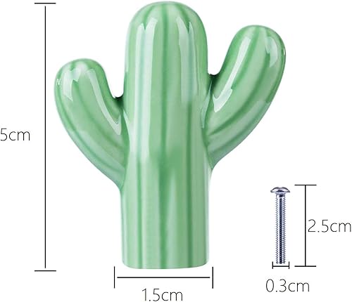 Miniatura 2 de ZILucky Tiradores de cerámica con forma de cactus para cuarto de bebé, armario, armario, cocina, verde desierto, pomos temáticos de plantas, paquete