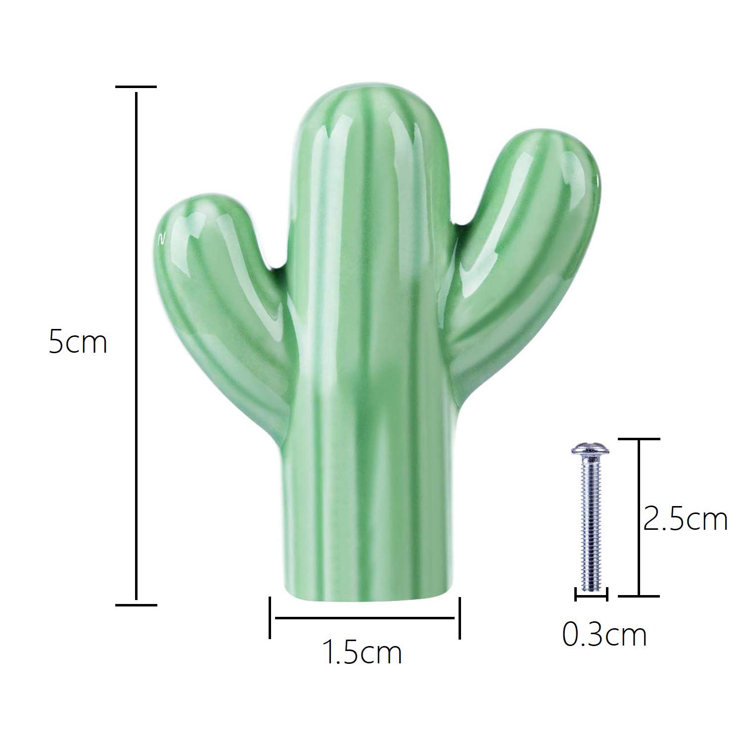 CAIRIAC Ceramic Cabinet Knobs – Cactus Shaped Green Drawer Pulls, 4-Pack, Cute Kitchen & Dresser Handles