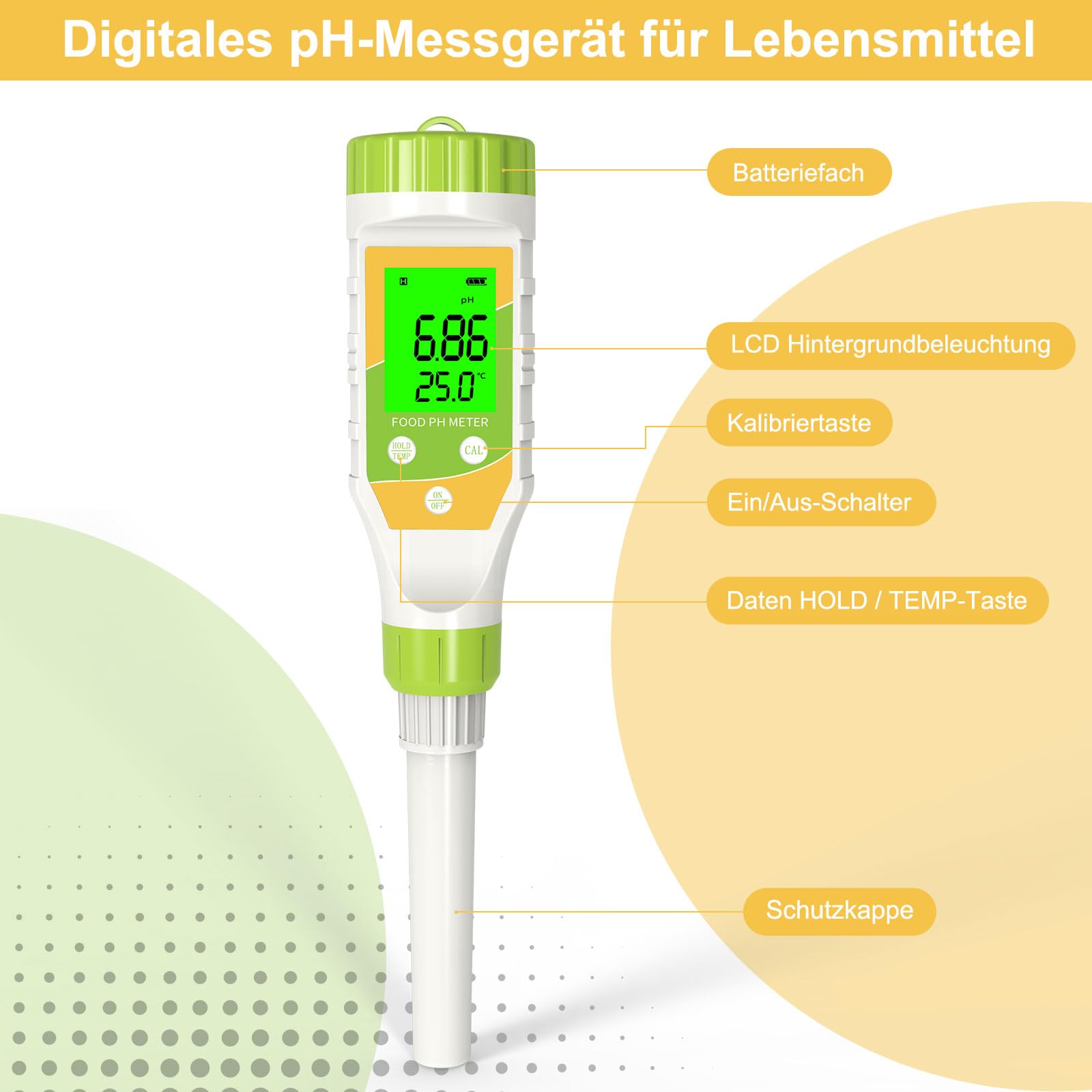 GISNPA pHmetro Digitale per Alimenti, Risoluzione 0,01 ad Alta Precisione con Display LCD Retroilluminato e ATC per Carne, Pane, Conserve, Birra, Formaggio, Campioni Solidi, Terreni Morbidi e Acqua