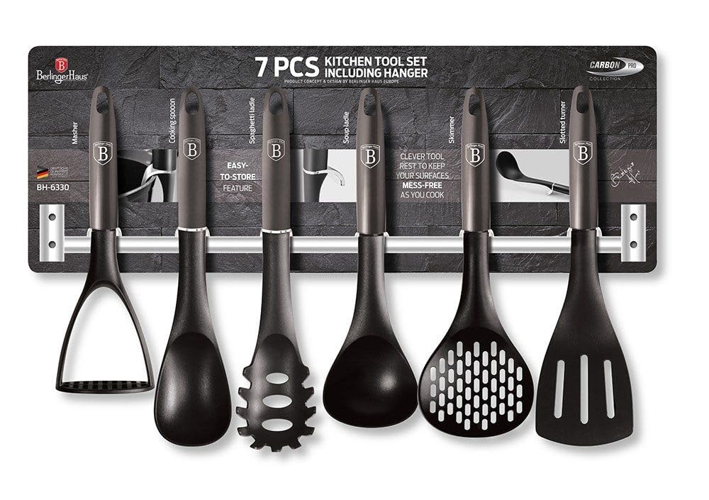 Berlingerhaus Ustensiles de cuisine avec support mural 7 pièces en carbone pour ligne BH-6330