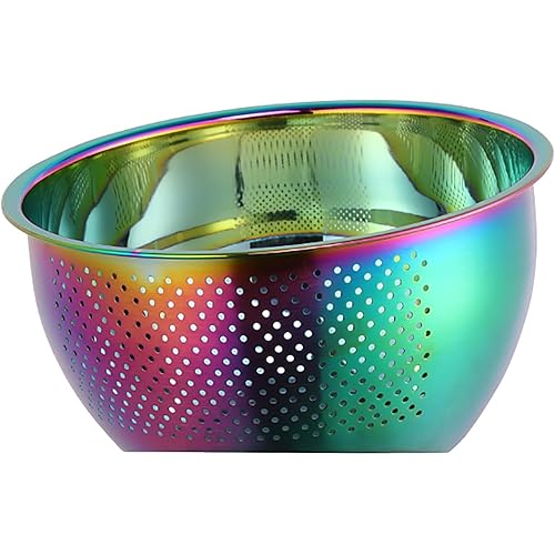 Meisha Rice Washing Bowl, Stainless Steel Versatile 3-In-1 Colander and Kitchen Strainer with Side Drainers for Rice, Vegetables & Fruit - Iridescent
