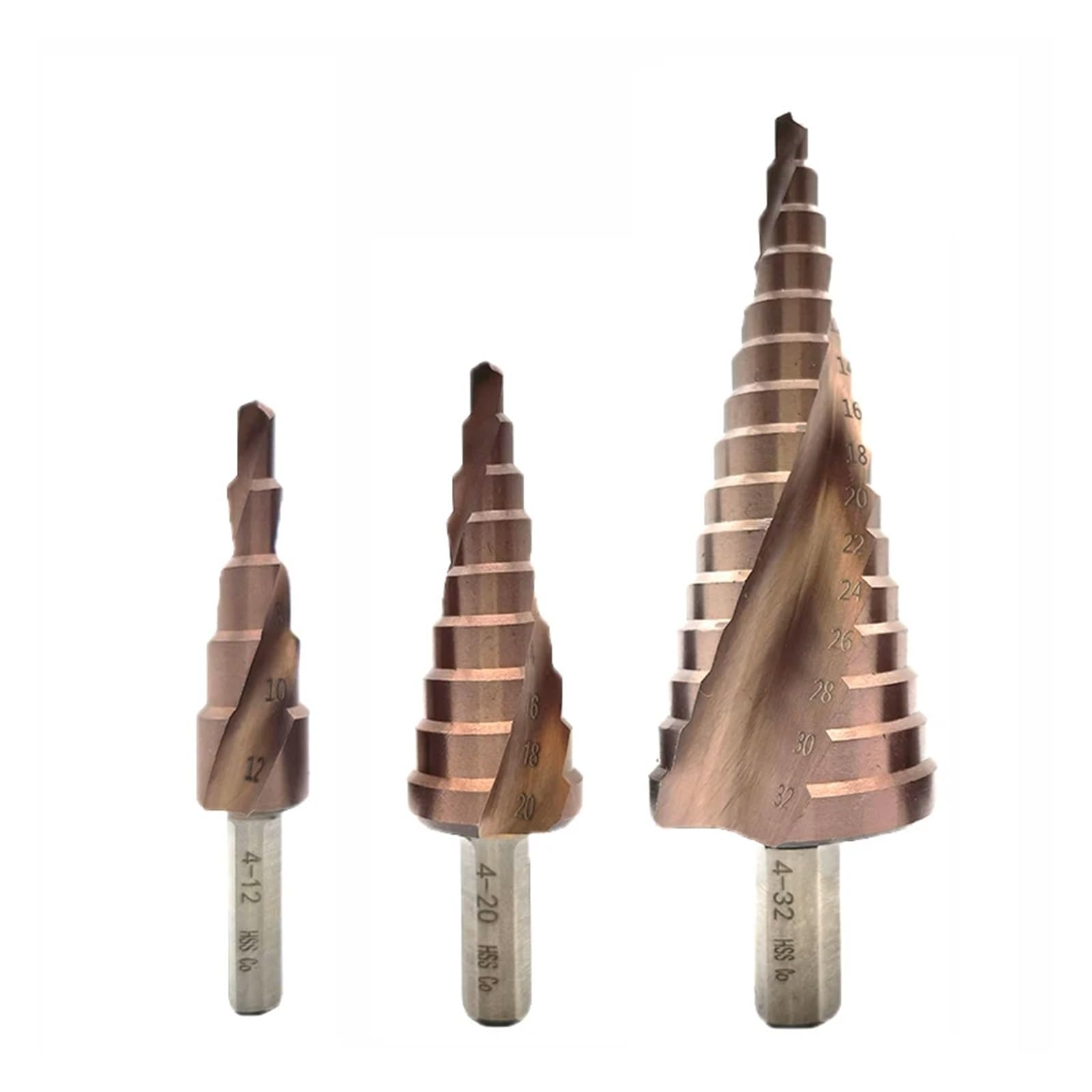 Juego De Brocas Escalonadas De 4-32mm, Kit De Brocas Cónicas HSS, Vástago Triangular Con Ranura En Espiral for Hierro Y Acero Inoxidable(3Pcs)