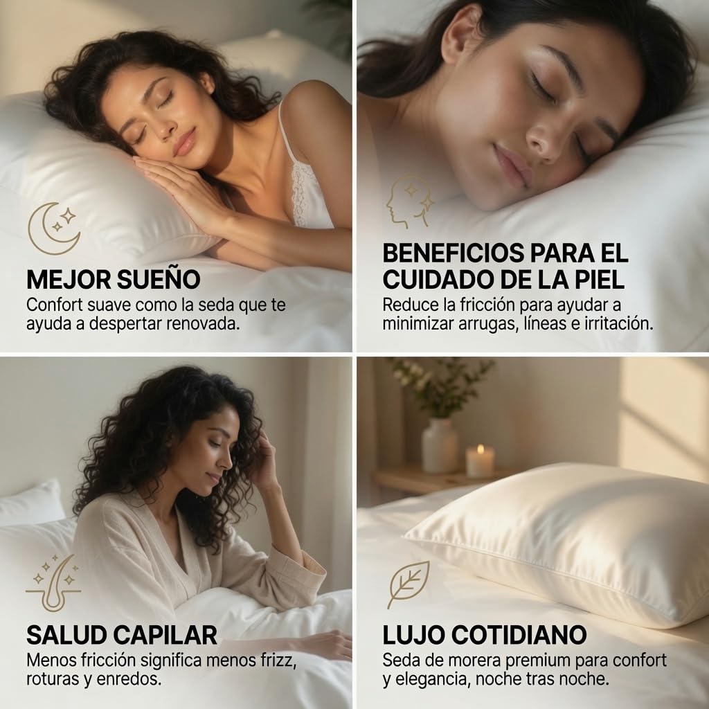 Funda de Almohada de Seda 100% Pura de 50 x 75 cm, Seda de Morera de 22 Momme, Grado 6A, Certificado Oeko-Tex, Evita Las Arrugas y Mantiene el Cabello Suave (Malva húmeda)