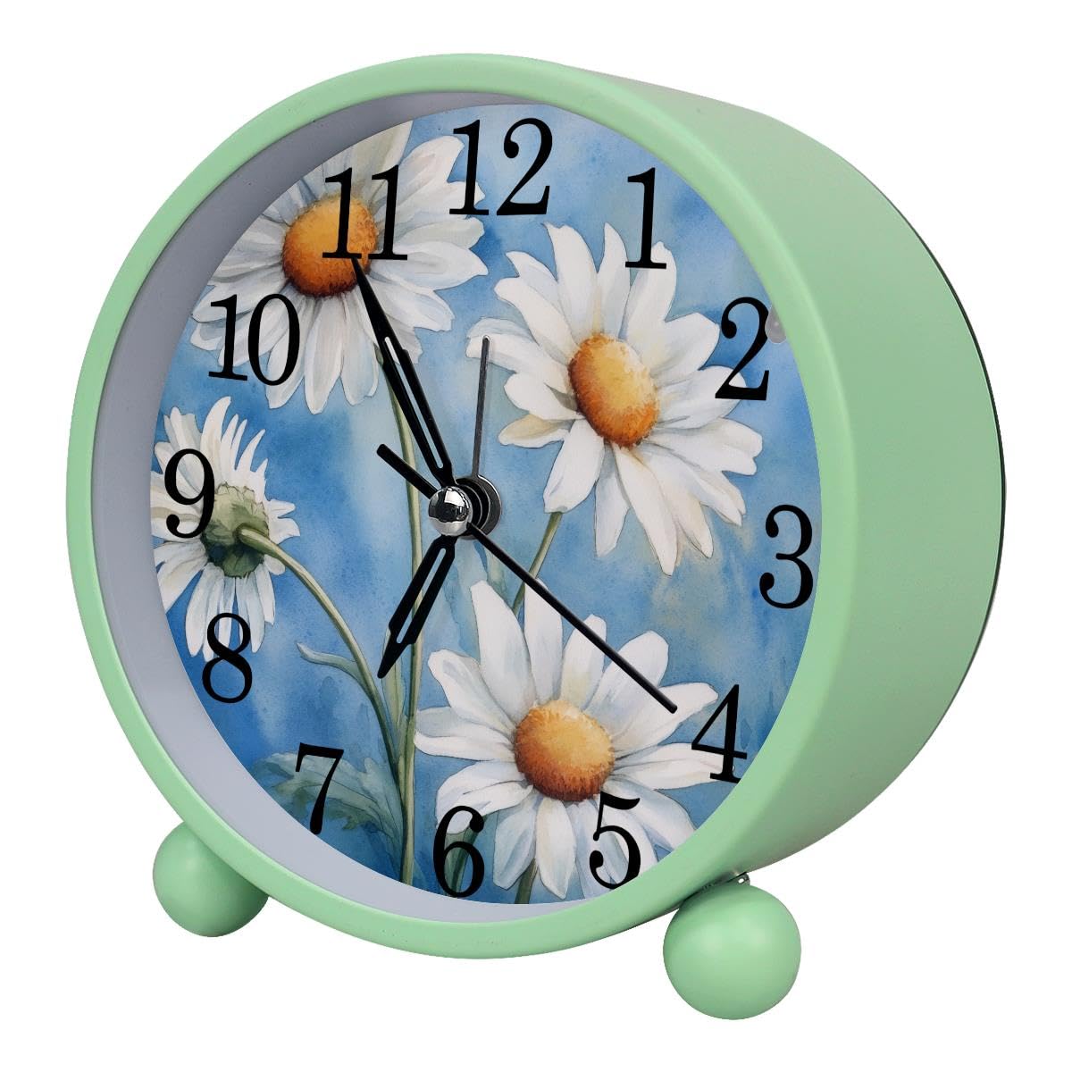 Alarm Clock Daisies Watercolor, Silent Non-Ticking with Night Light