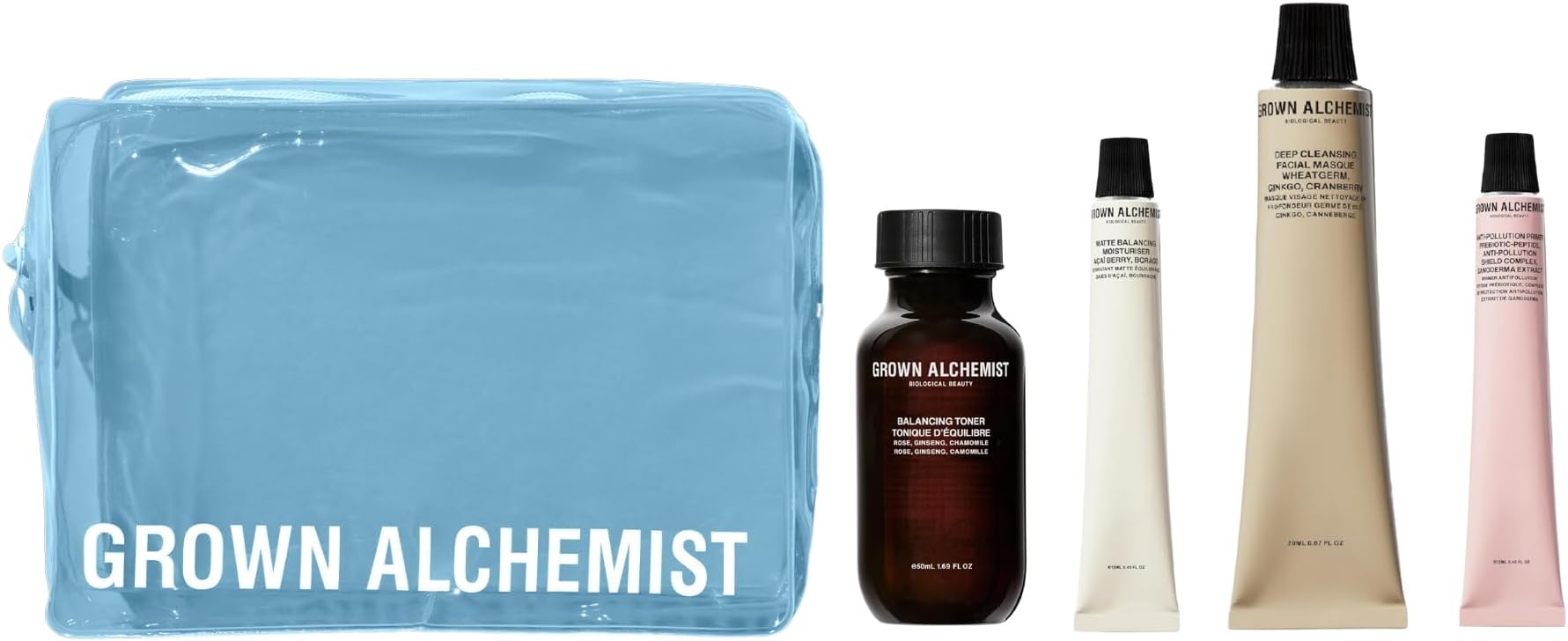 AM Routine Mini Skincare Set - Beauty Gift Exclusive, Moisturiser 12 ml, Facial Masque 20 ml, Toner 50 ml, Face Primer 12 ml, Skincare Gift for Women, Men