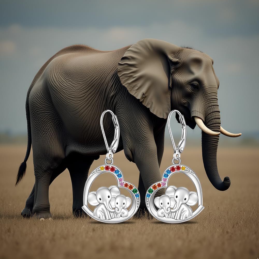 Elephant Earrings for Women Sterling Silver Elephant Earrings Couple Dangle Heart Jewelry Mothers day Gifts - Image 5